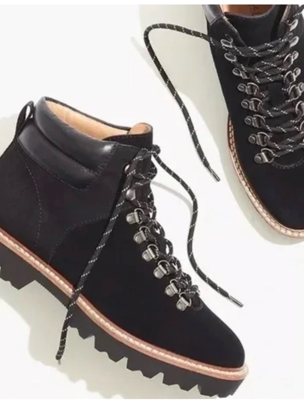 Madewell Black Lace-Up Lug Ankle Boots